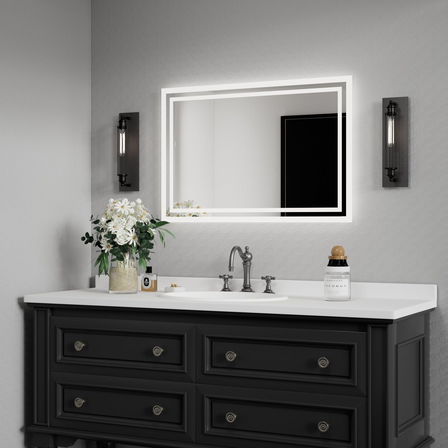 PAIHOME Backlit Bathroom Mirror with Anti-Fog - Dimmable Wall-Mounted Vanity Mirror with 3 Color Temperatures and Memory Function