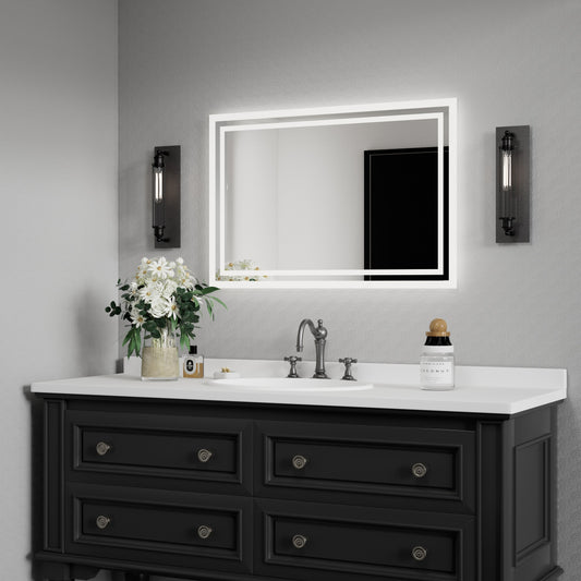 PAIHOME Backlit Bathroom Mirror with Anti-Fog - Dimmable Wall-Mounted Vanity Mirror with 3 Color Temperatures and Memory Function