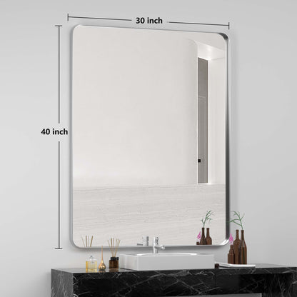 PAIHOME Bathroom Wall Mirror, Silver Vanity Mirror, Stainless-Steel Rectangular Decor Mirror for Entryway