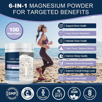 NATURE TARGET Magnesium Supplement Powder for Muscle, Nerve, Bone & Heart Support with Glycinate/Citrate/Malate, L-Theanine - Lemon Orange - 10.58oz