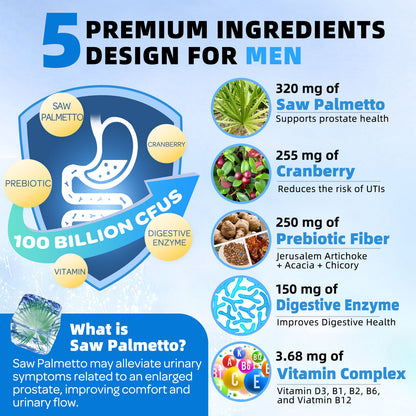 ZEBORA Probiotics for Men 100 Billion CFU - Probiotics & Prebiotics & Enzymes - 90 Veg Capsules