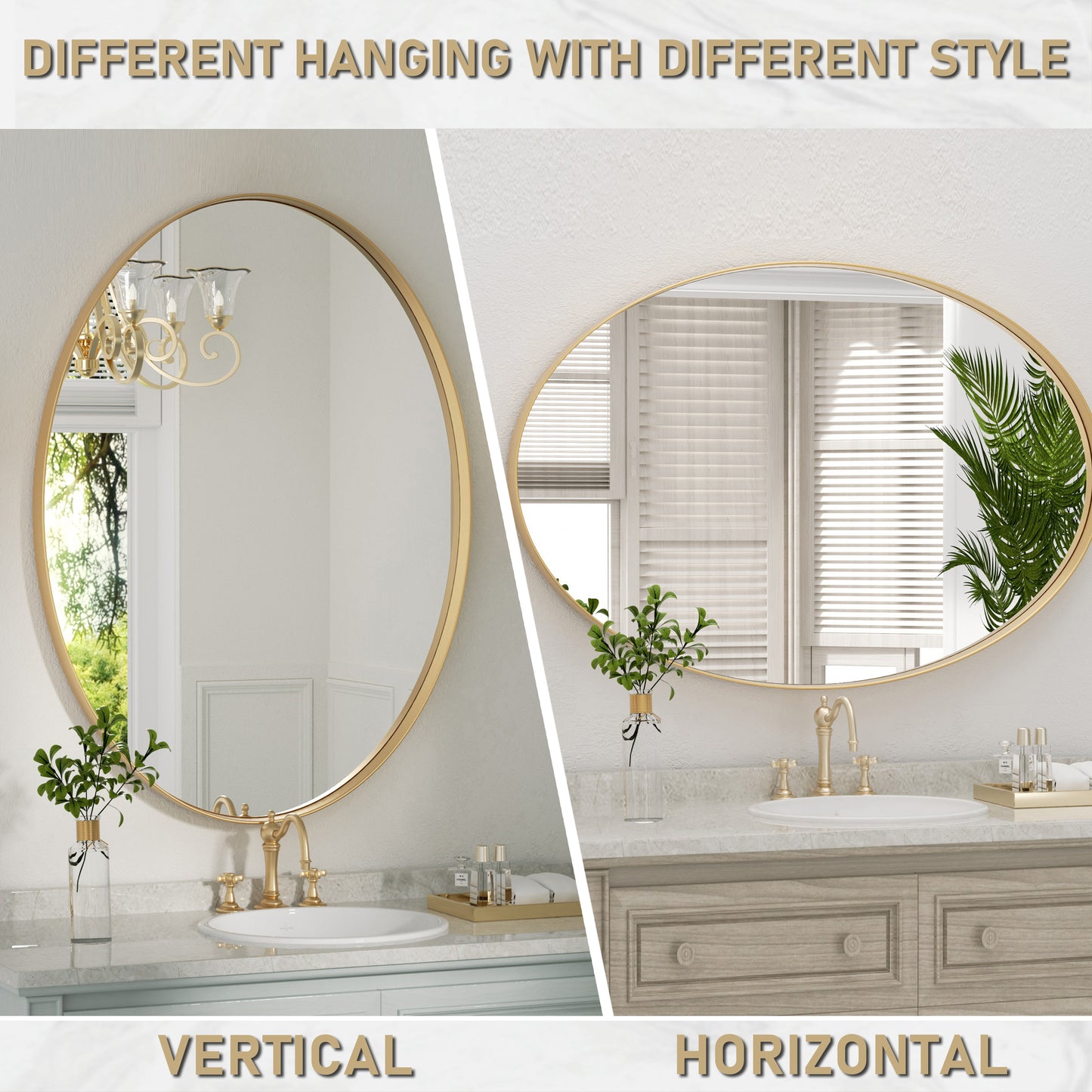 Oval Bathroom Mirror Wall Mounted, Decorative Over Sink Vanity Mirror - PAIHOME