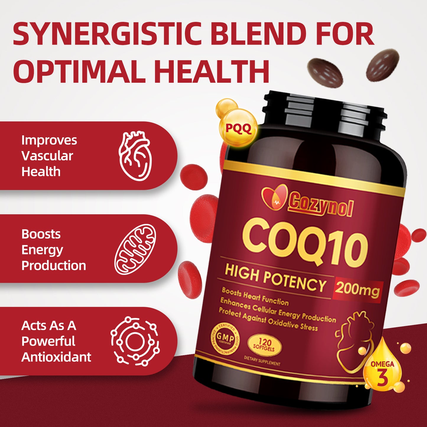 CoQ10 400mg Softgels with PQQ & Omega 3, 120 Count