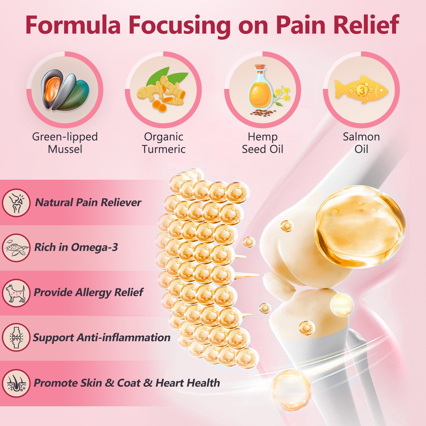 ZEBORA Dog Glucosamine – with chondroitin, MSM, hemp, turmeric, omega-3 & calcium; supports hip, joint, pain relief & skin health – 120 chews