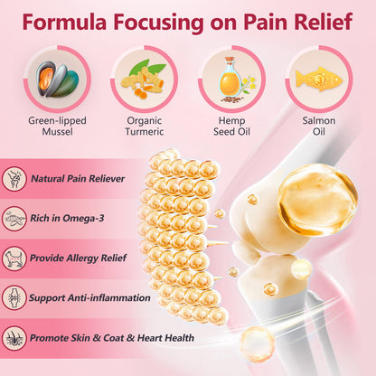 ZEBORA Dog Glucosamine – with chondroitin, MSM, hemp, turmeric, omega-3 & calcium; supports hip, joint, pain relief & skin health – 120 chews