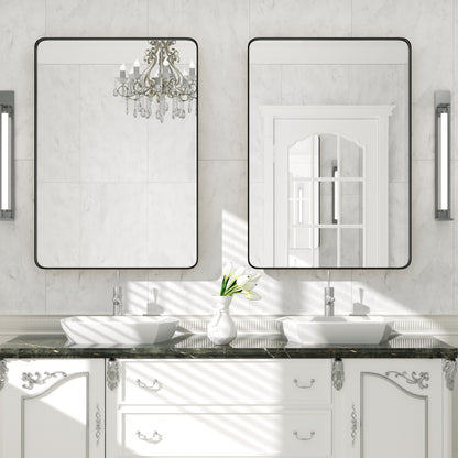 PAIHOME 24"×36" Rectangular Bathroom Wall Mirror-Industrial Vanity Mirror with Black, Shatterproof, Sturdy Frame