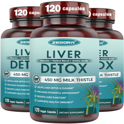 Milk Thistle Supplement with 450 mg Milk Thistle Extract (80% Silymarin)  for Liver Cleanse Detox & Repair, Liver Supplement - 120/240/360 Veggie Capsules