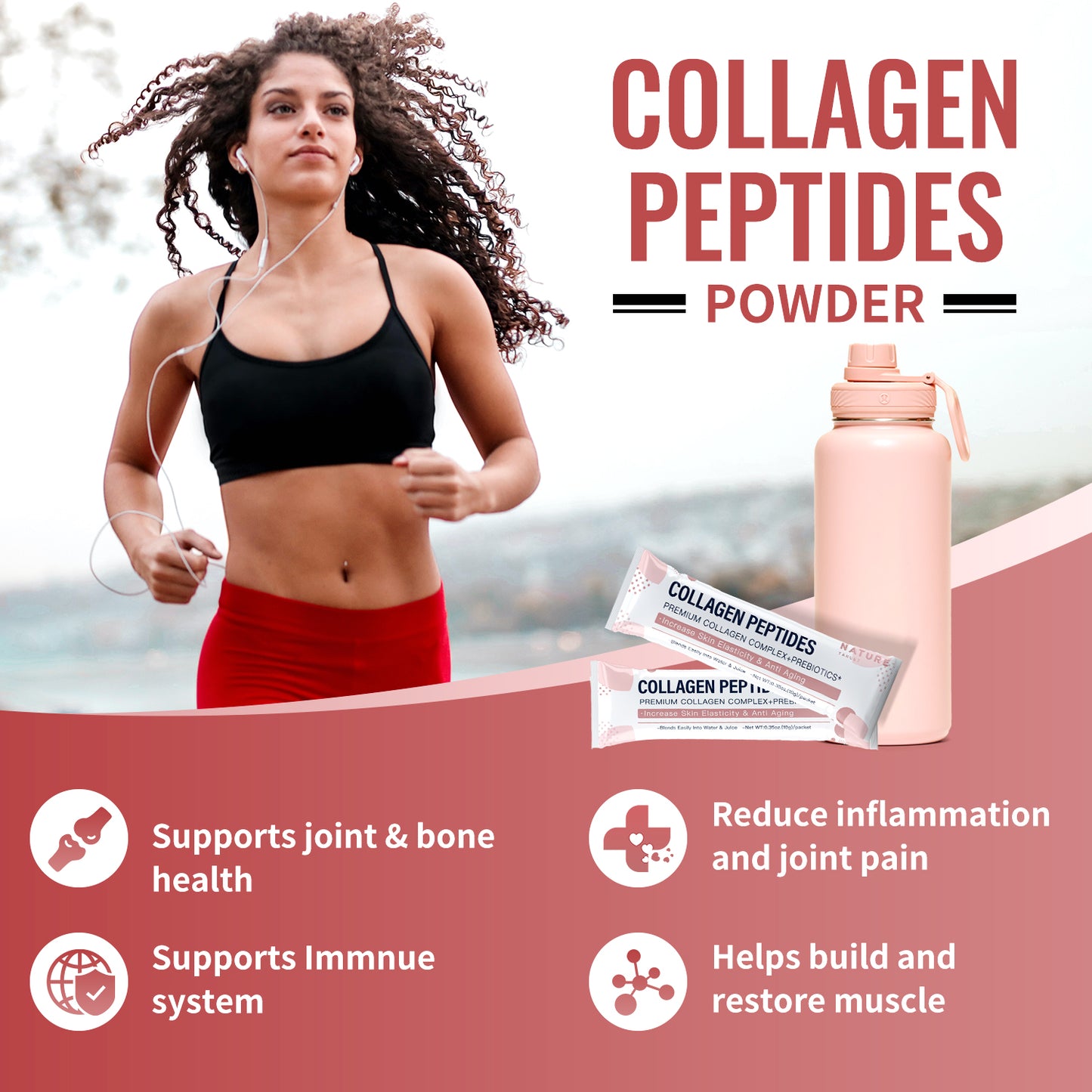 NATURE TARGET Multi Collagen Peptides Powder - Type I, II, III, V, X -  Hydrolyzed Collagen Peptides with Prebiotics - 30  packets