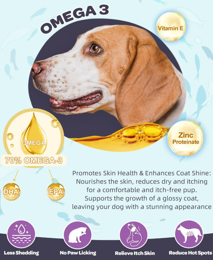 NATURE TARGET Dog Probiotics - 6B CFUs for Digestive Health, Prebiotics, Enzymes, Omega 3 & Vitamins for Skin & Coat, Salmon-Flavored, 120ct