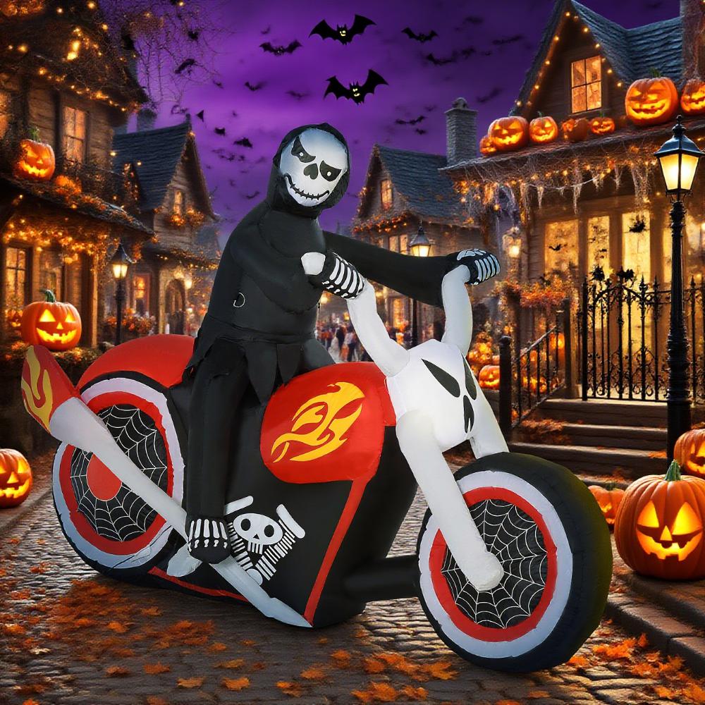 Halloween Inflatables Outdoor Decorations Grim Ghost Biker, Blow Up Yard Decor for Garden, Lawn, Party, Holiday, Waterproof