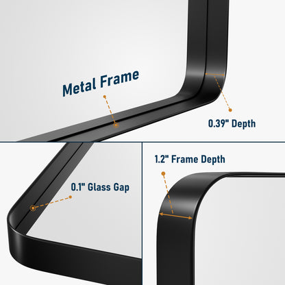 Bathroom Vanity Mirror,Black Rectangular Mirror with Rounded Corners,Metal Frame Decorative Wall Mirror-PAIHOME