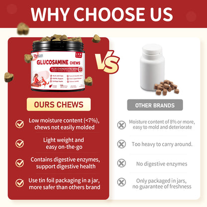 NATURE TARGET Dog Glucosamine Chews - Joint Support with Chondroitin, MSM, Omega-3, Hemp for Pain Relief, Hip & Joint Health, Plus Calcium for Bones, 120 Soft Chews