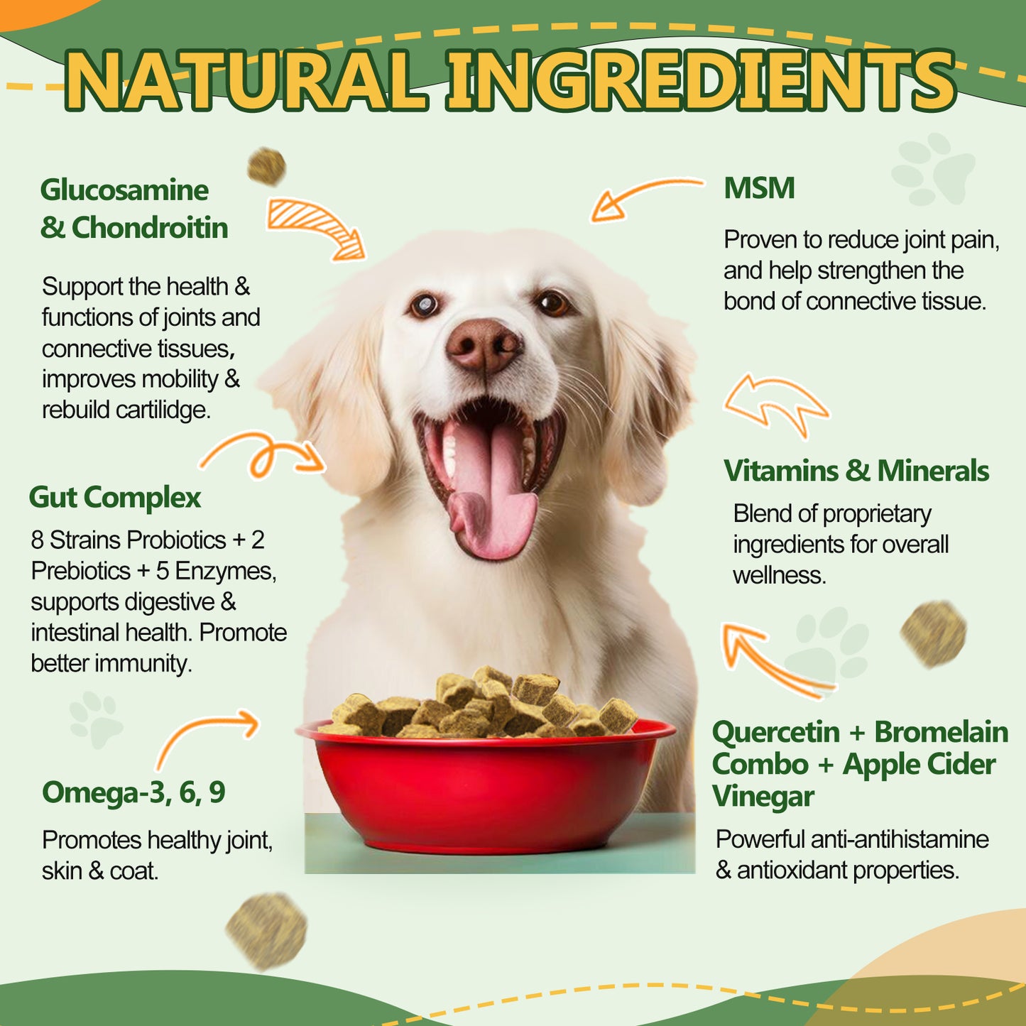 NATURE TARGET Dog Multivitamin with MSM, Glucosamine, Omegas 3&6, Probiotics for Joints, Digestion, Skin/Coat, Immunity & Overall Health - 120 Chews