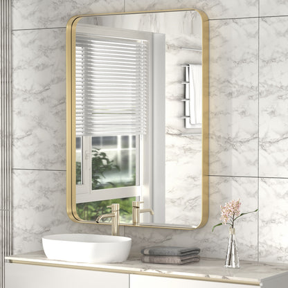 PAIHOME Rectangular Bathroom Mirrors with Rounded Corners, Modern Stainless Steel Frame Bedroom Mirrors for Wall, Distortion-Free Vanity Mirrors