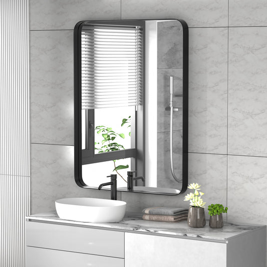 PAIHOME 24"×36" Rectangular Bathroom Wall Mirror-Industrial Vanity Mirror with Black, Shatterproof, Sturdy Frame