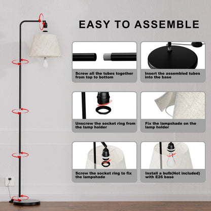 Modern Adjustable Floor Lamp with Linen Shade - 67" Tall Minimalist Standing Light for Bedroom, Living Room, or Office