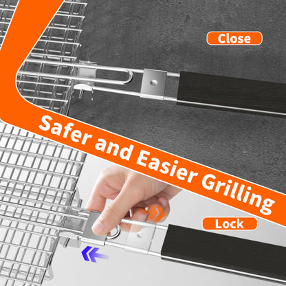 PAIHOME Stainless Steel BBQ Grill Basket with Cleaning Brush, Locking Non-Stick Grilling Tool for Ingredients, Outdoor Barbecue Accessories