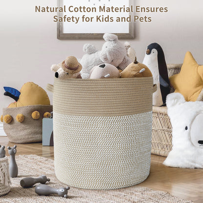 Woven Cotton Rope Storage Basket with Lid - Large Versatile Woven Hamper for Laundry, Blankets, Toys, and Home Organization