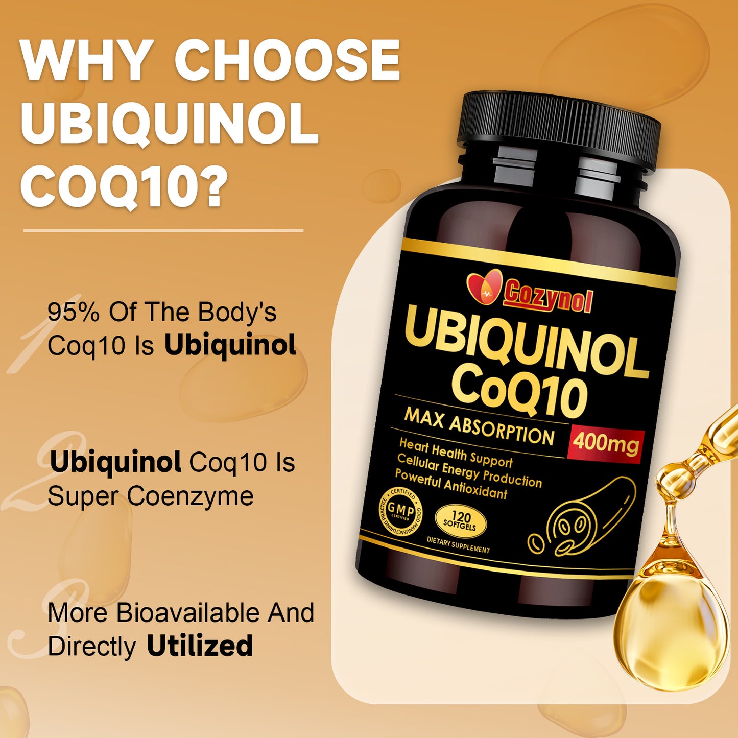 CoQ10 Ubiquinol 400mg, High Absorption Coenzyme Q10 120 Count