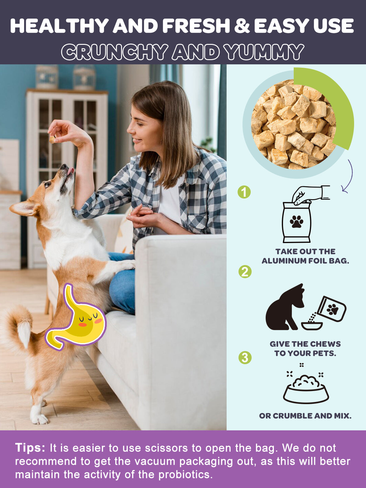 NATURE TARGET Dog Probiotics - 6B CFUs for Digestive Health, Prebiotics, Enzymes, Omega 3 & Vitamins for Skin & Coat, Salmon-Flavored, 120ct