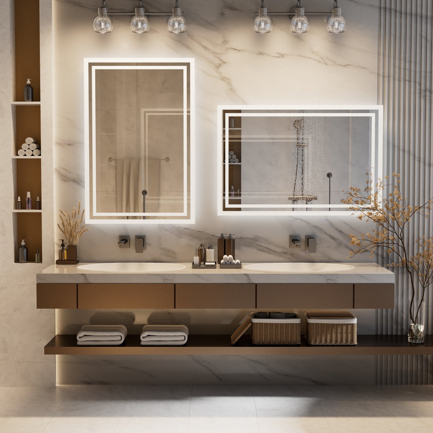 PAIHOME Backlit Bathroom Mirror with Anti-Fog - Dimmable Wall-Mounted Vanity Mirror with 3 Color Temperatures and Memory Function