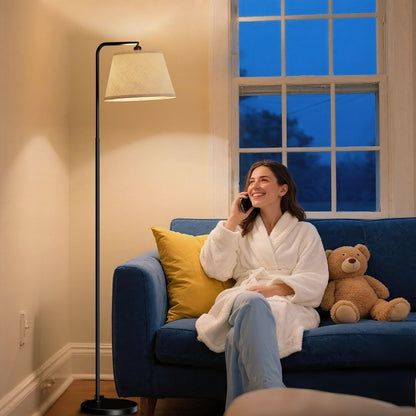 Modern Adjustable Floor Lamp with Linen Shade - 67" Tall Minimalist Standing Light for Bedroom, Living Room, or Office