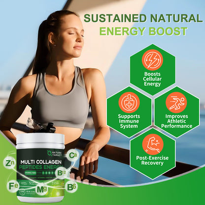 Multi-Collagen-Peptides-Powder - Hydrolyzed Collagen with Energy Blend + Multivitamin & Minerals, Supports Energy Skin Hair Nail & Joint, Non-GMO - 35 Servings