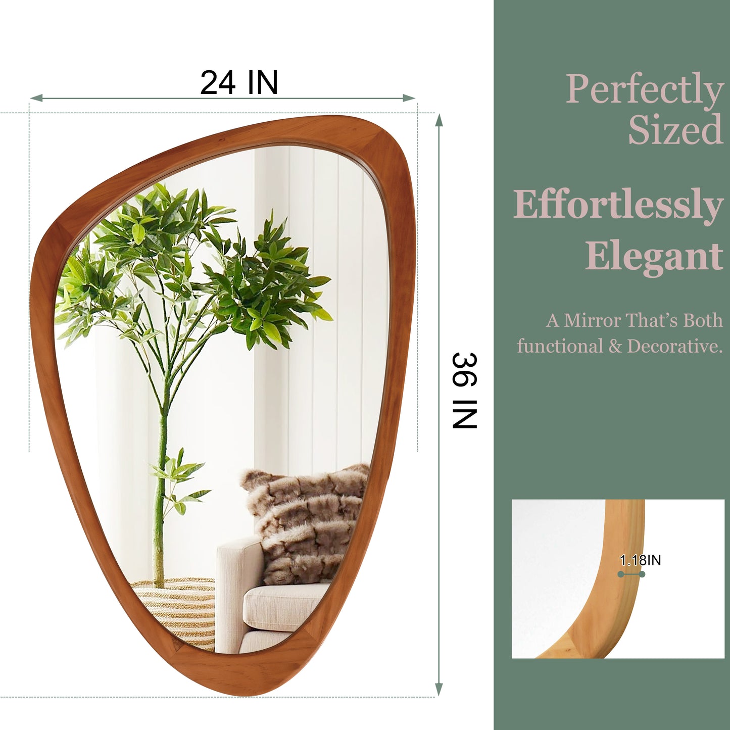 Organic Teardrop Mirror, Irregular Decorative Mirror -  PAIHOME: Modern Style, Solid Wood Frame, HD Tempered Glass