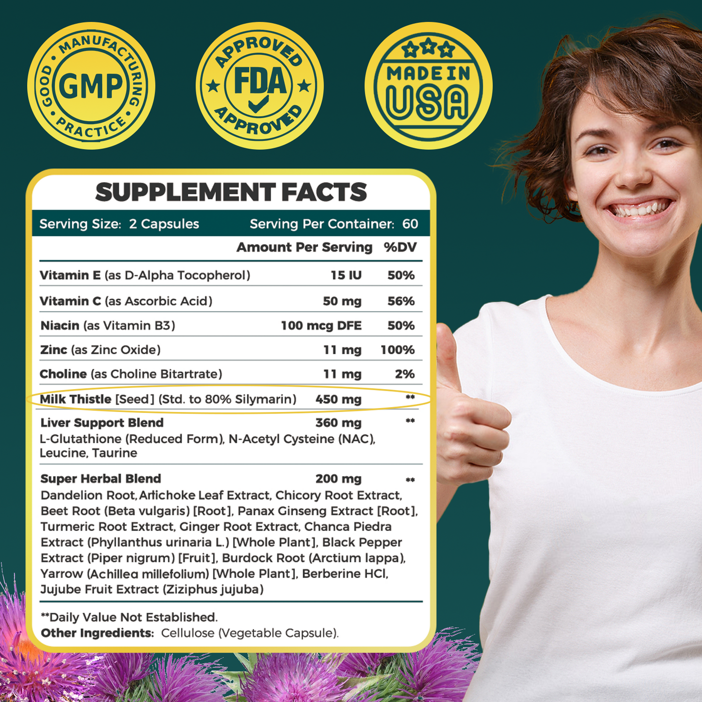 Milk Thistle Supplement with 450 mg Milk Thistle Extract (80% Silymarin)  for Liver Cleanse Detox & Repair, Liver Supplement - 120/240/360 Veggie Capsules