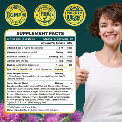 Milk Thistle Supplement with 450 mg Milk Thistle Extract (80% Silymarin)  for Liver Cleanse Detox & Repair, Liver Supplement - 120/240/360 Veggie Capsules