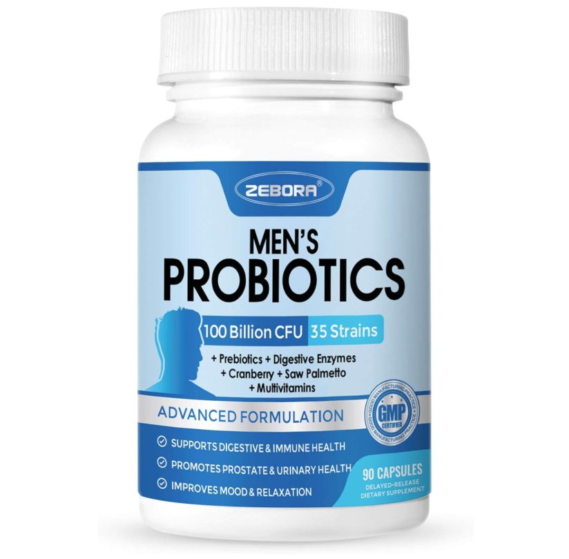 ZEBORA Probiotics for Men 100 Billion CFU - Probiotics & Prebiotics & Enzymes - 90 Veg Capsules
