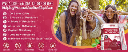 ZEBORA Women's Probiotic 100 Billion CFUs with Prebiotics, D-Mannose & Cranberry - 45 Packets