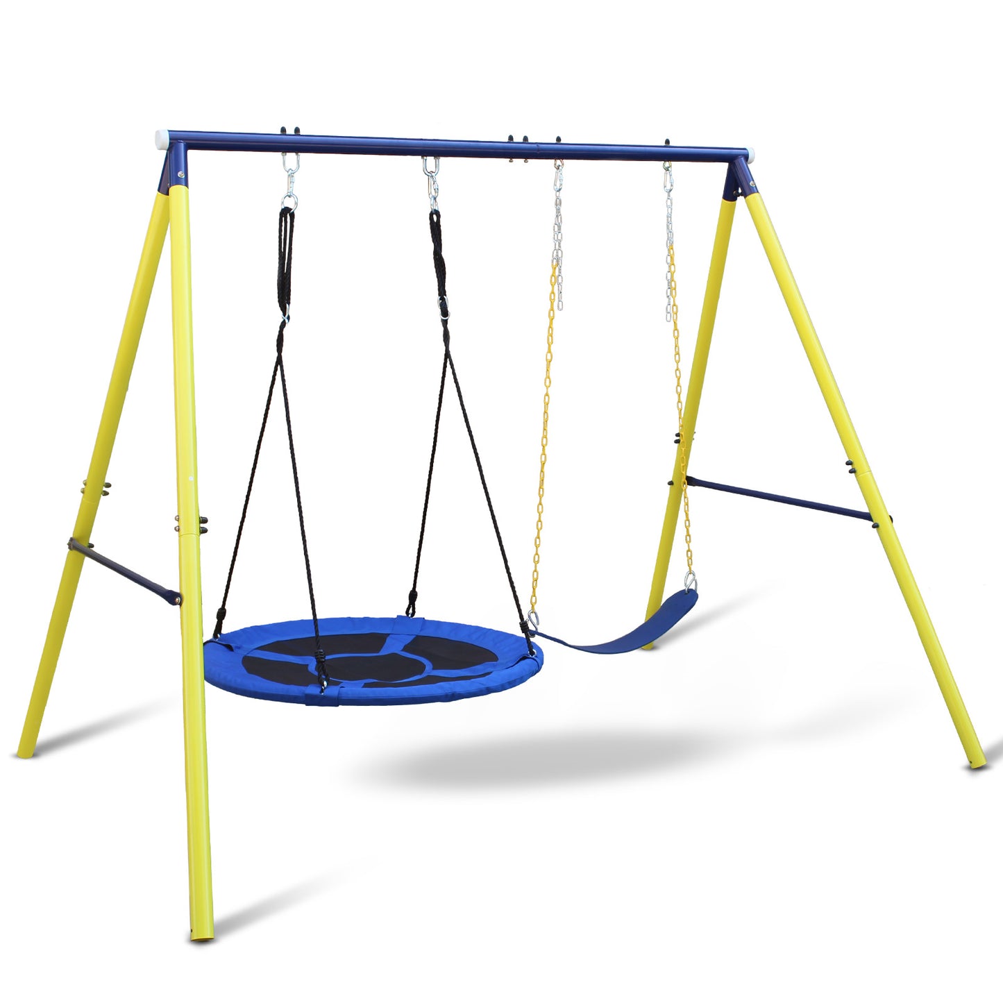 Outdoor Kids Swing Set with Saucer and Belt Swings - Heavy-Duty Metal A-Frame Playset for Backyard Fun, 440 lbs Capacity