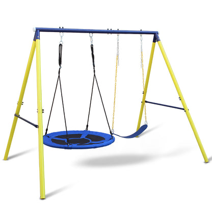 Outdoor Kids Swing Set with Saucer and Belt Swings - Heavy-Duty Metal A-Frame Playset for Backyard Fun, 440 lbs Capacity