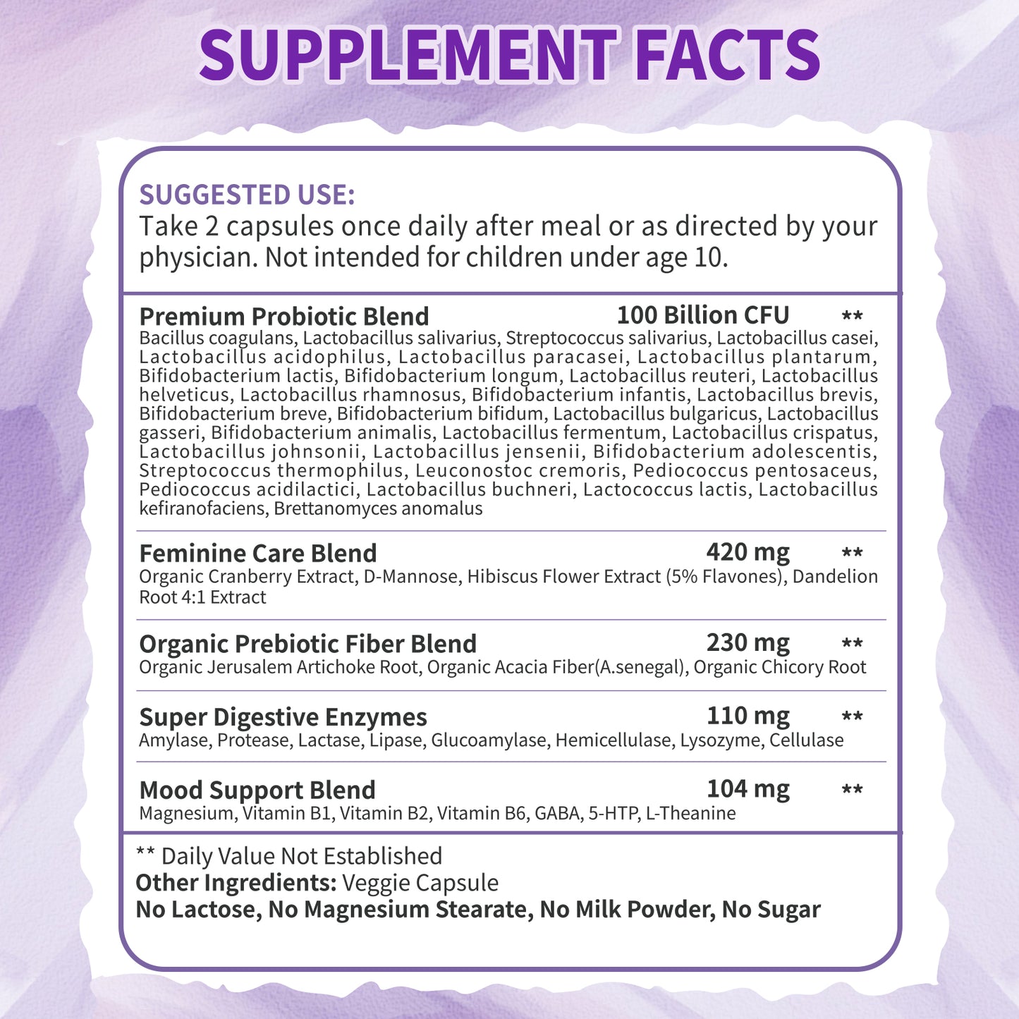 ZEBORA Women's  Probiotics  100 Billion CFUs  with Enzymes & Prebiotics Vaginal and D Mannose & Cranberry - 90 Capsules