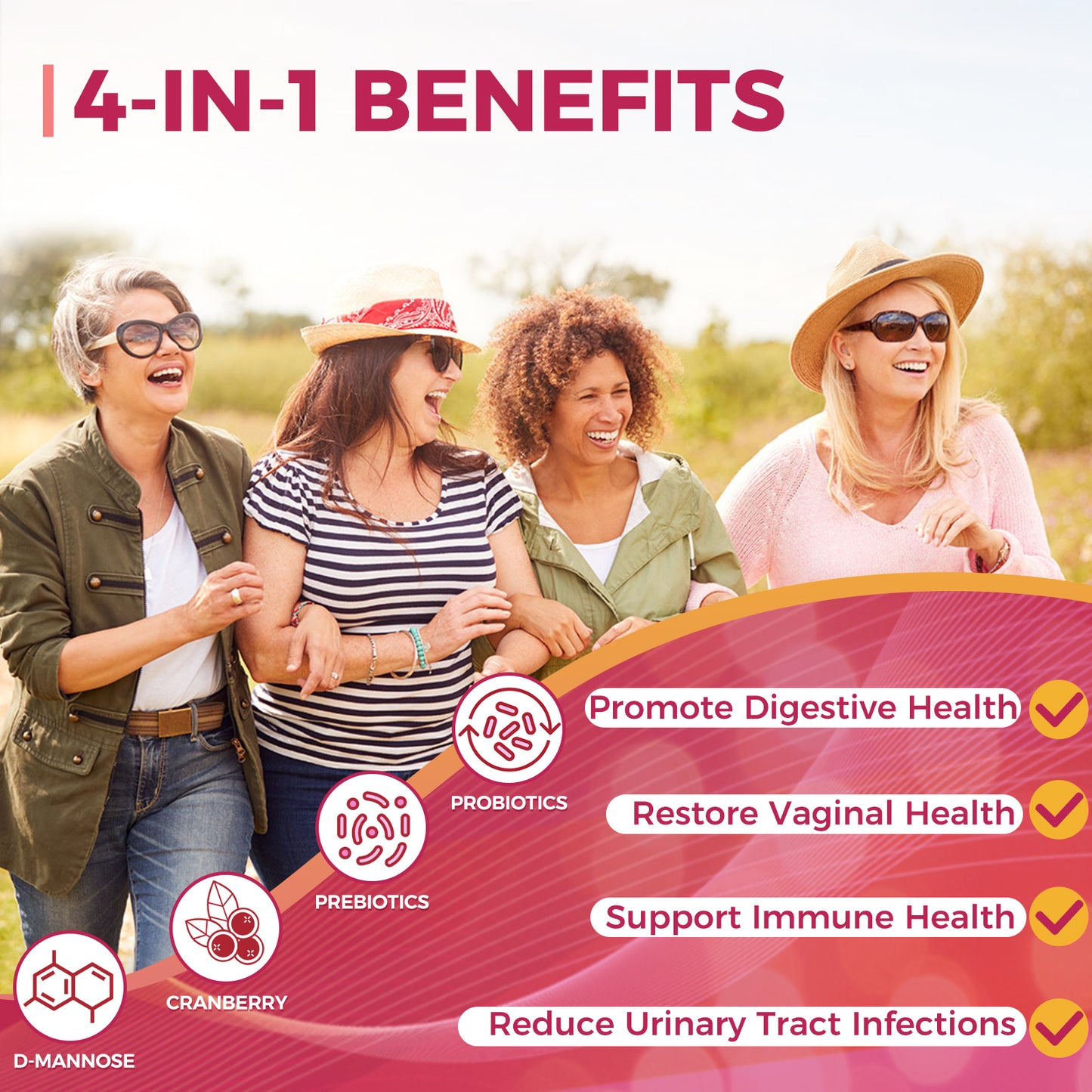 ZEBORA Women's Probiotic 100 Billion CFUs with Prebiotics, D-Mannose & Cranberry - 45 Packets