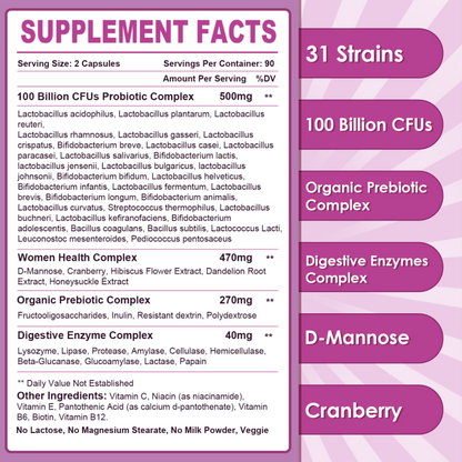 Nature Target Women’s Digestive Health Probiotics, 100 Billion CFUs+31 strains of probiotics - 180ct