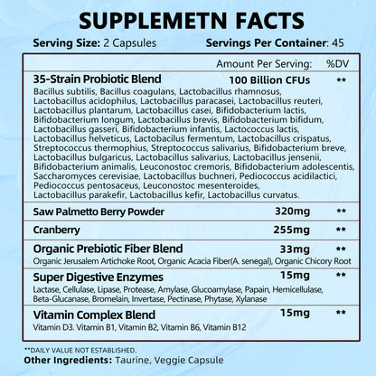 ZEBORA Probiotics for Men 100 Billion CFU - Probiotics & Prebiotics & Enzymes - 90 Veg Capsules