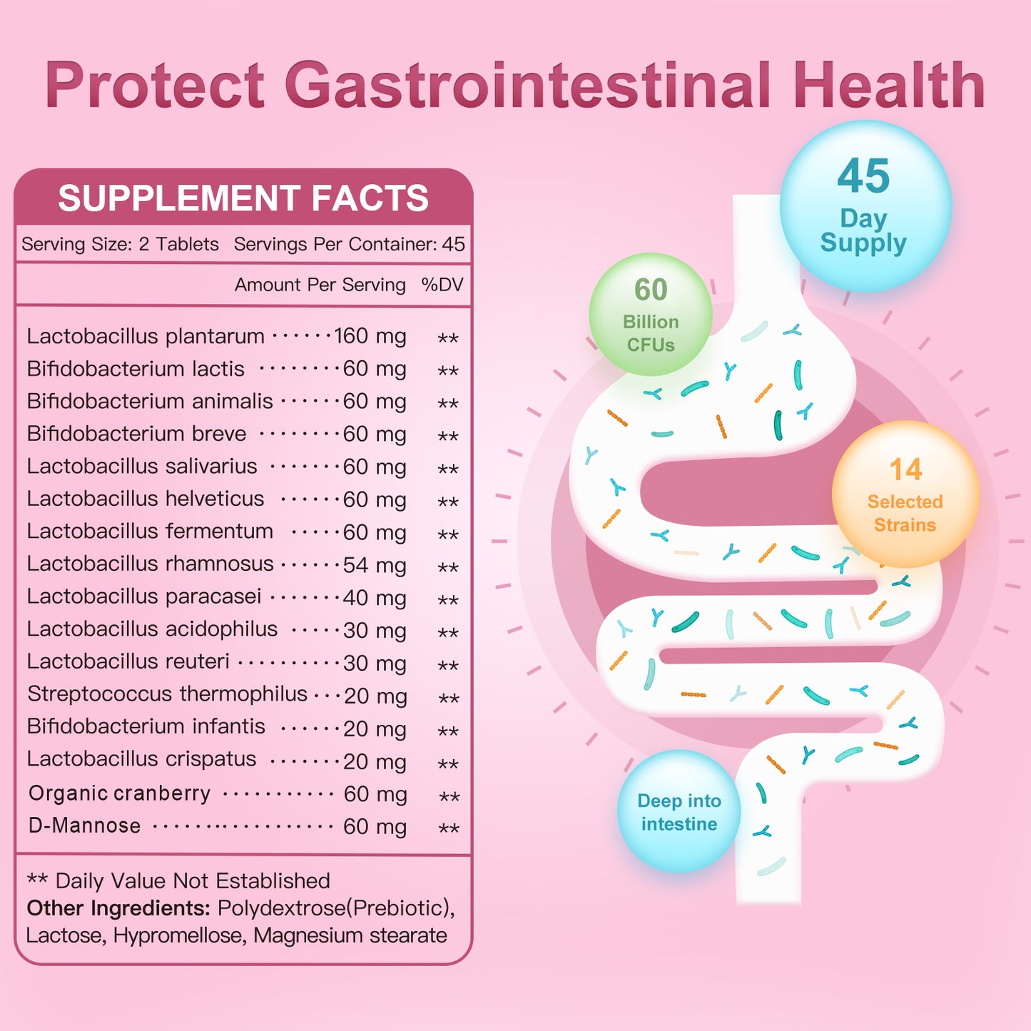 NATURE TARGET Women’s 60B CFUs Probiotic : 14 organic strains, cranberry, D-mannose, prebiotics – supports digestive, immune, women’s health - 90tabs