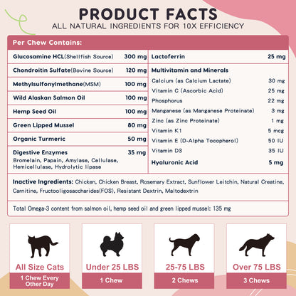 ZEBORA Dog Glucosamine – with chondroitin, MSM, hemp, turmeric, omega-3 & calcium; supports hip, joint, pain relief & skin health – 120 chews