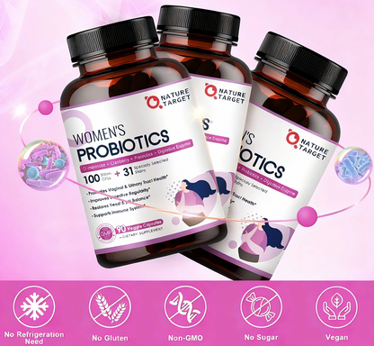 Nature Target Women’s Digestive Health Probiotics, 100 Billion CFUs+31 strains of probiotics-90ct*3