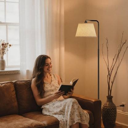Modern Adjustable Floor Lamp with Linen Shade - 67" Tall Minimalist Standing Light for Bedroom, Living Room, or Office