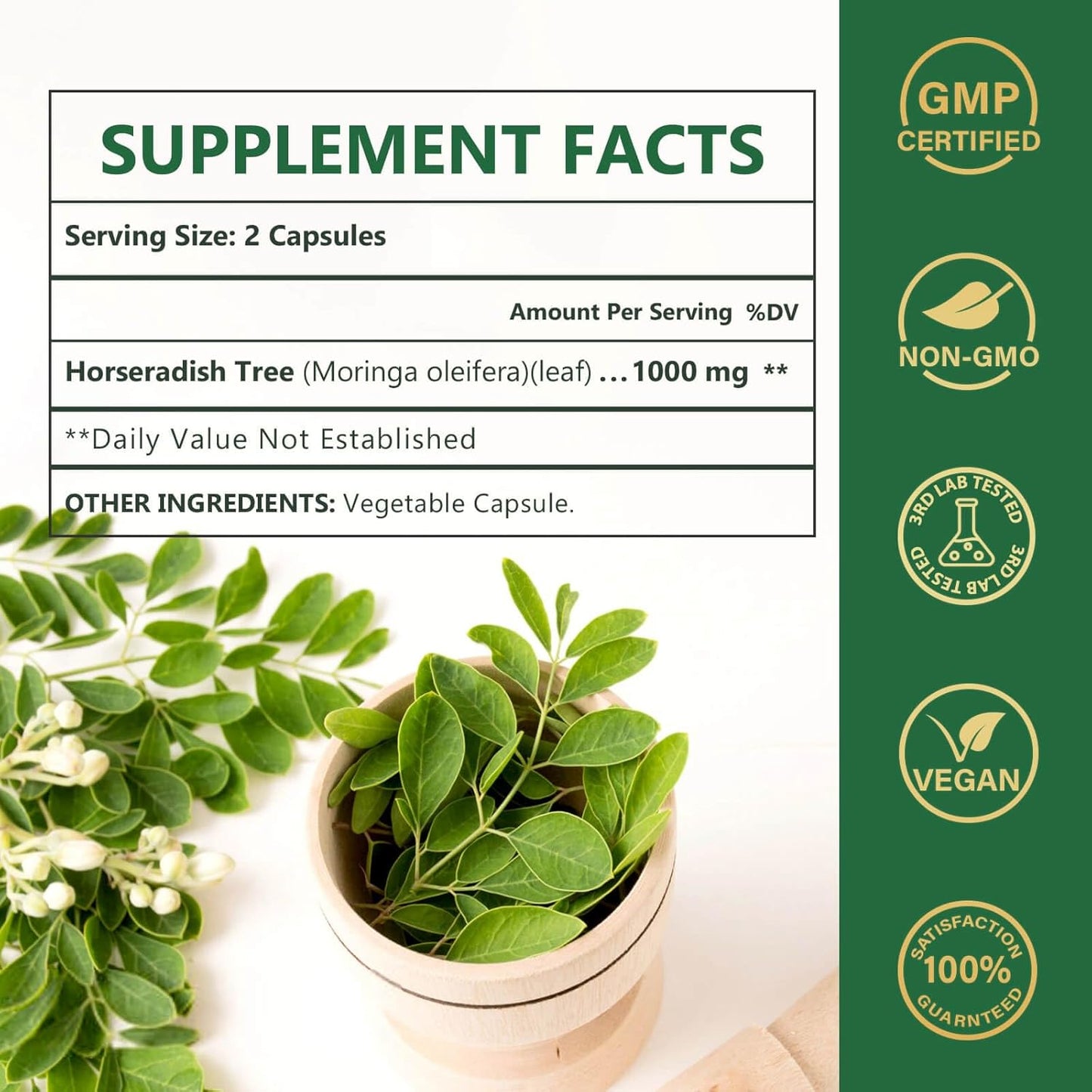 NATURE TARGET Moringa Caps: Boost Energy, Immunity, Joints, Skin—100% Pure Leaf Extract (Vit A,C,E, Ca, K, Fe, 9 Amino Acids, Antioxidants) - 120ct