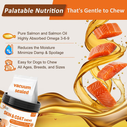 NATURE TARGET Dog Omega-3: 120 chews with omega 3-6-9 (EPA/DHA), zinc, biotin & vitamins E&C. Soothes itchy skin, supports coat & joints.