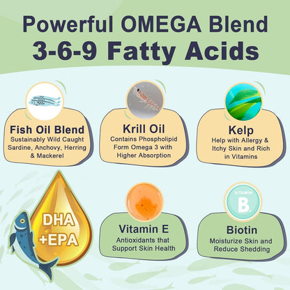 ZEBORA Dog Omega-3 with fish oil, krill & kelp. EPA & DHA support skin, coat, joints & allergies. Reduces itch & shedding - 90 scoops