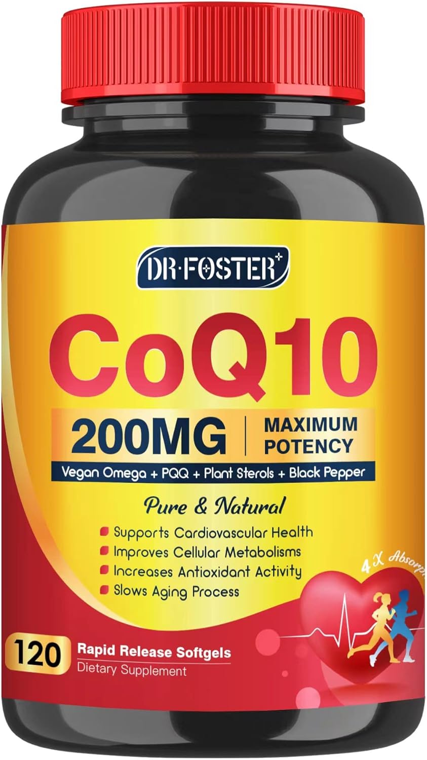 DRFOSTER CoQ10 200 mg + Vit E, Omega 3-6-9, PQQ, Bioperine. High absorption. Max antioxidant, heart support, cellular energy - 120 servings