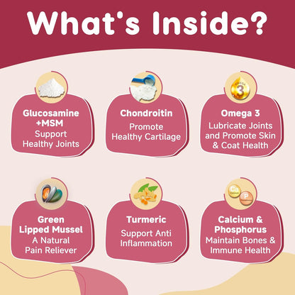 ZEBORA Dog Glucosamine – with chondroitin, MSM, hemp, turmeric, omega-3 & calcium; supports hip, joint, pain relief & skin health – 180 chews