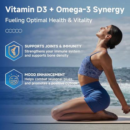 Advanced Omega-3 Fish Oil 2000mg – High Potency with DHA, EPA, ALA – Supports Heart, Brain, Joint & Immune Health – Enriched with Vitamin D3 & E for Antioxidant Protection – 120 Softgels