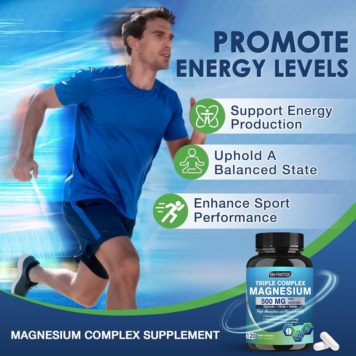 Magnesium Complex 500mg with Zinc & Vitamin D for Brain, Bone & Muscle Health, Magnesium Glycinate, Citrate & Malate, High Absorption Magnesium Supplement for Women & Men, 120 Vegan Capsules