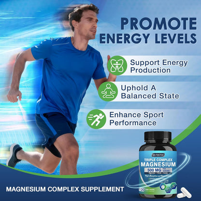 Magnesium Complex 500mg with Zinc & Vitamin D for Brain, Bone & Muscle Health, Magnesium Glycinate, Citrate & Malate, High Absorption Magnesium Supplement for Women & Men, 120 Vegan Capsules